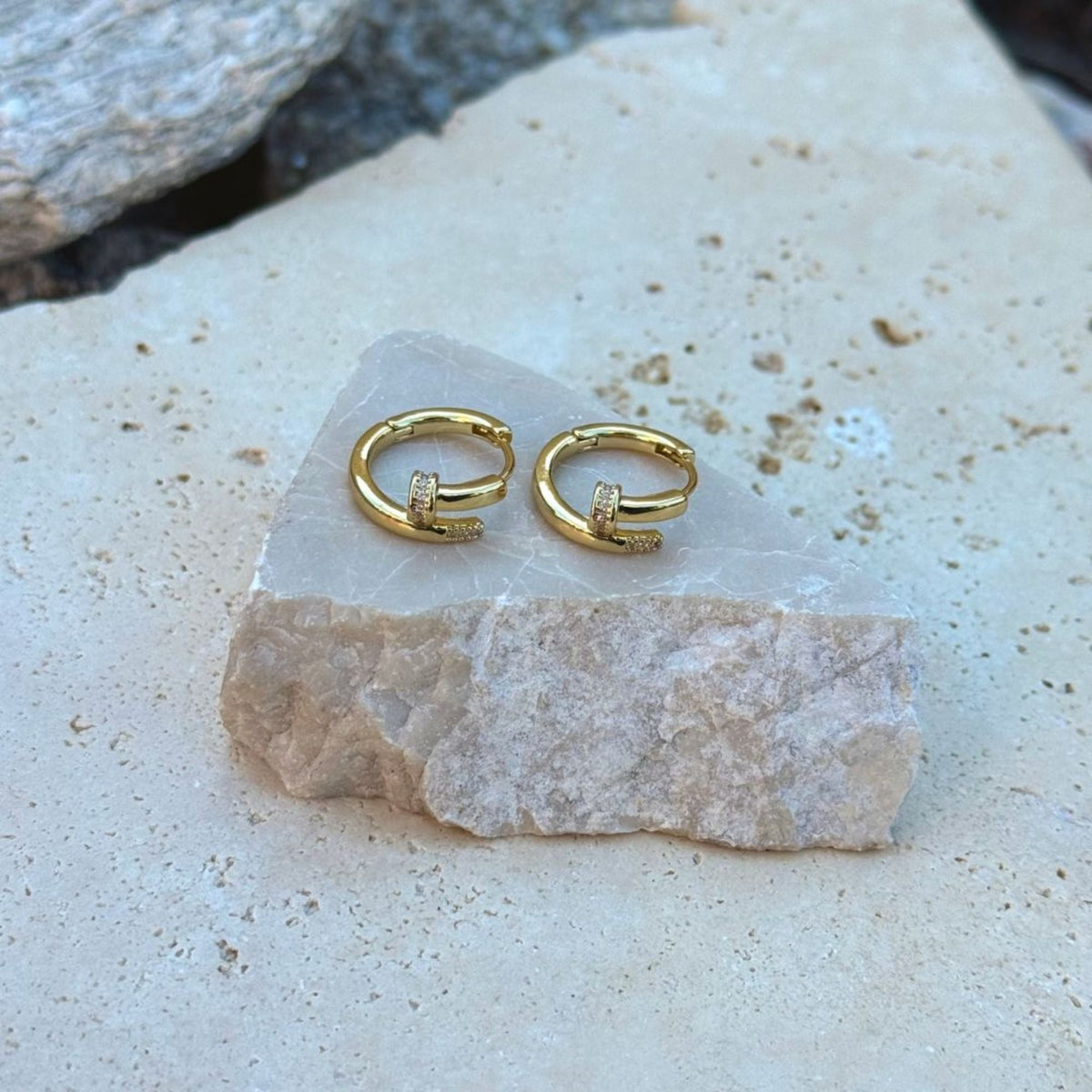 14k Gold Plated CZ Nail Hoops