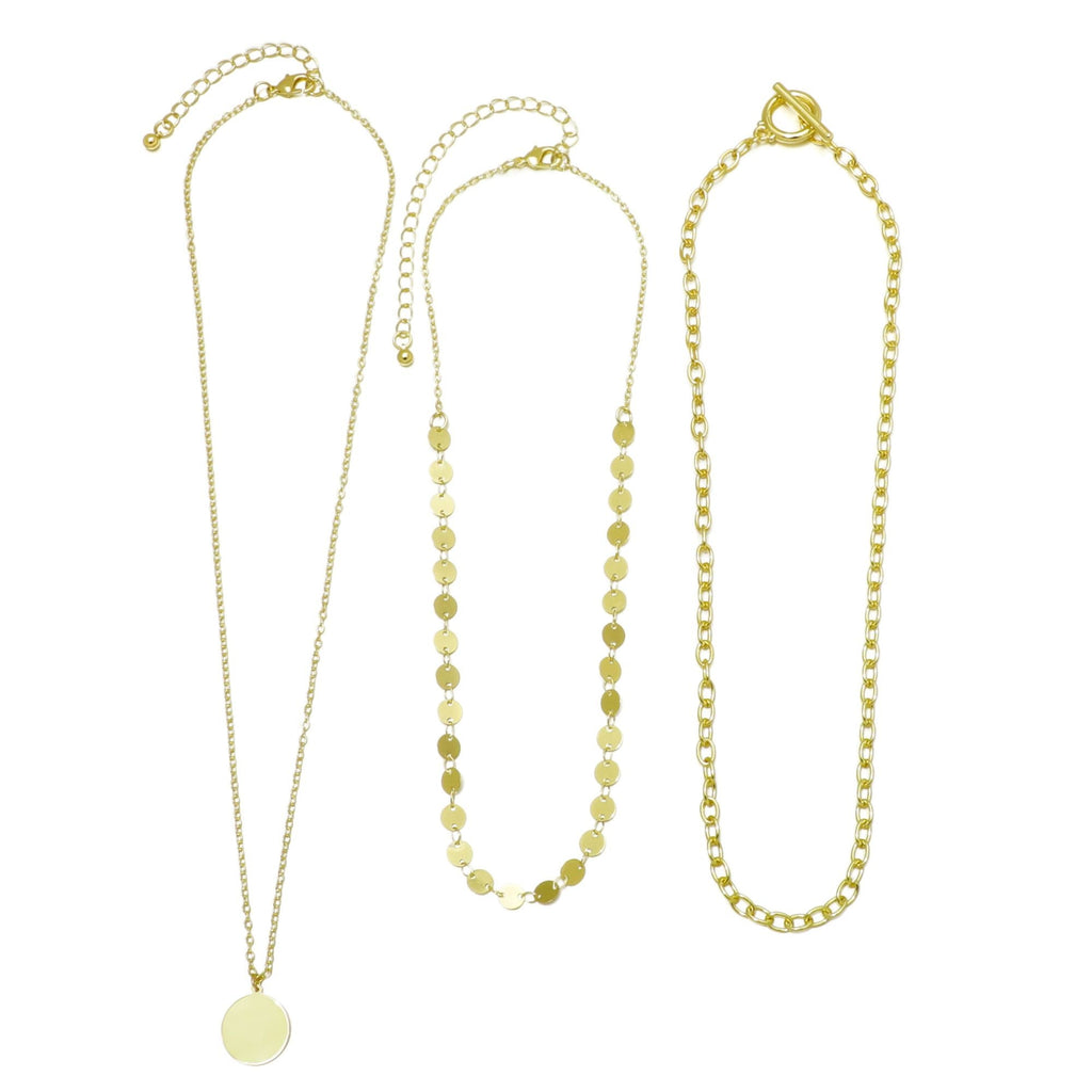 14k Gold Plated 3-Layer Toggle and Confetti Necklace