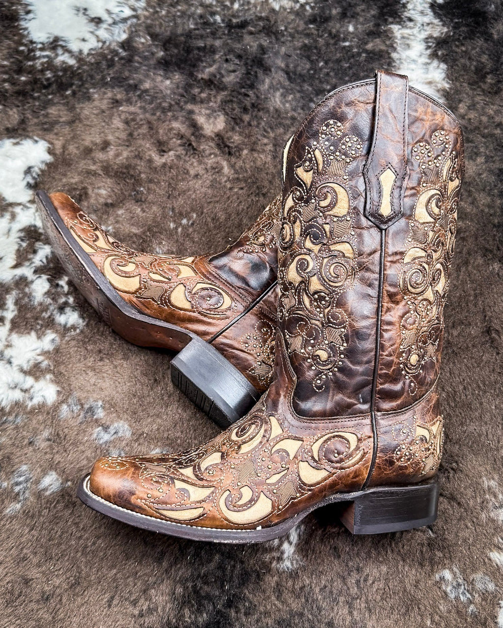 Desert Blossom Square Toe Boots in Brown by Corral