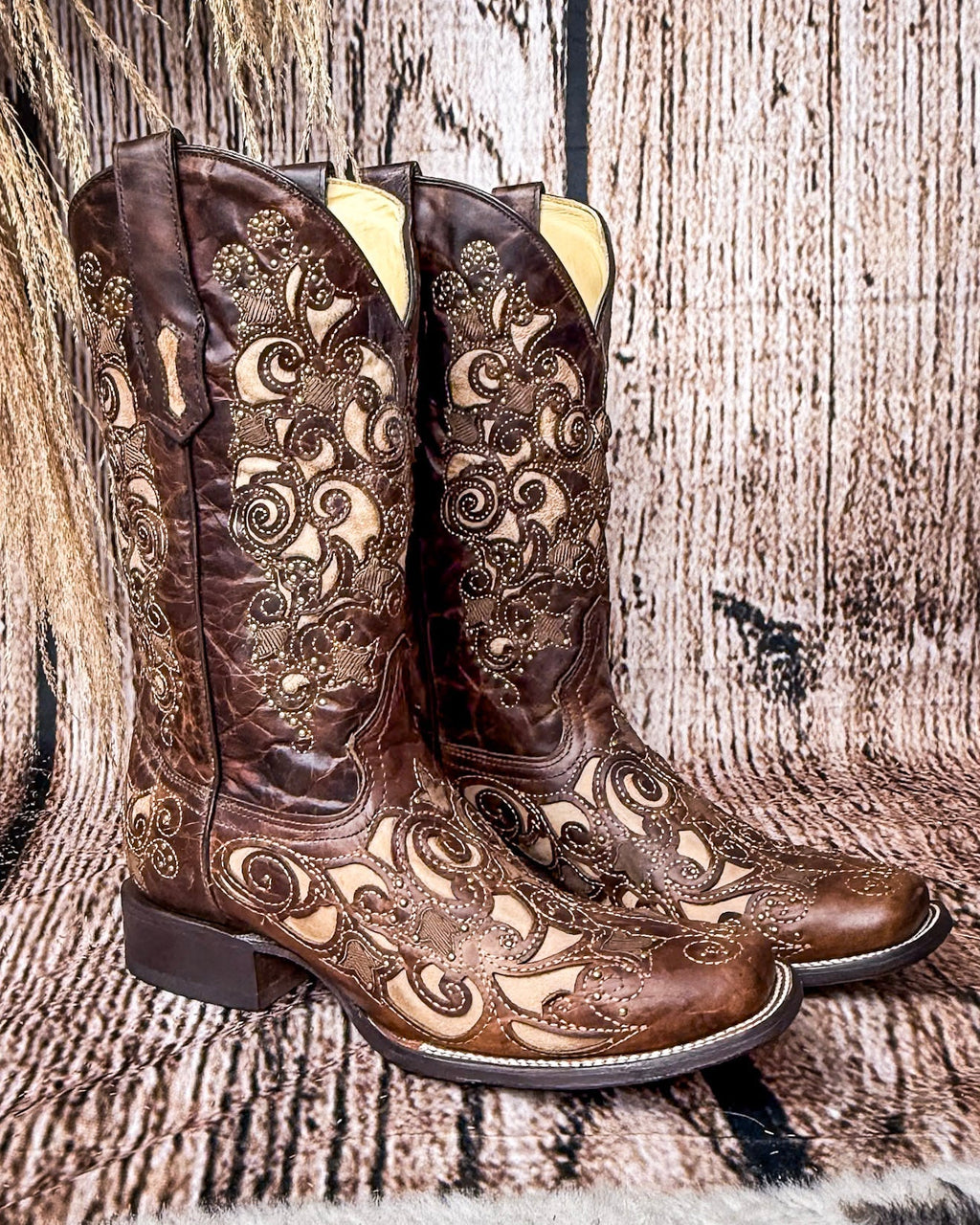Desert Blossom Square Toe Boots in Brown by Corral