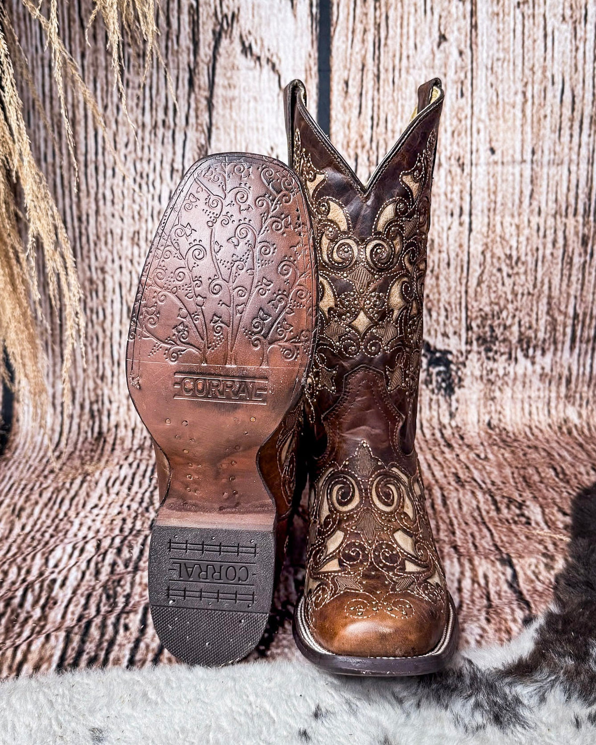 Desert Blossom Square Toe Boots in Brown by Corral