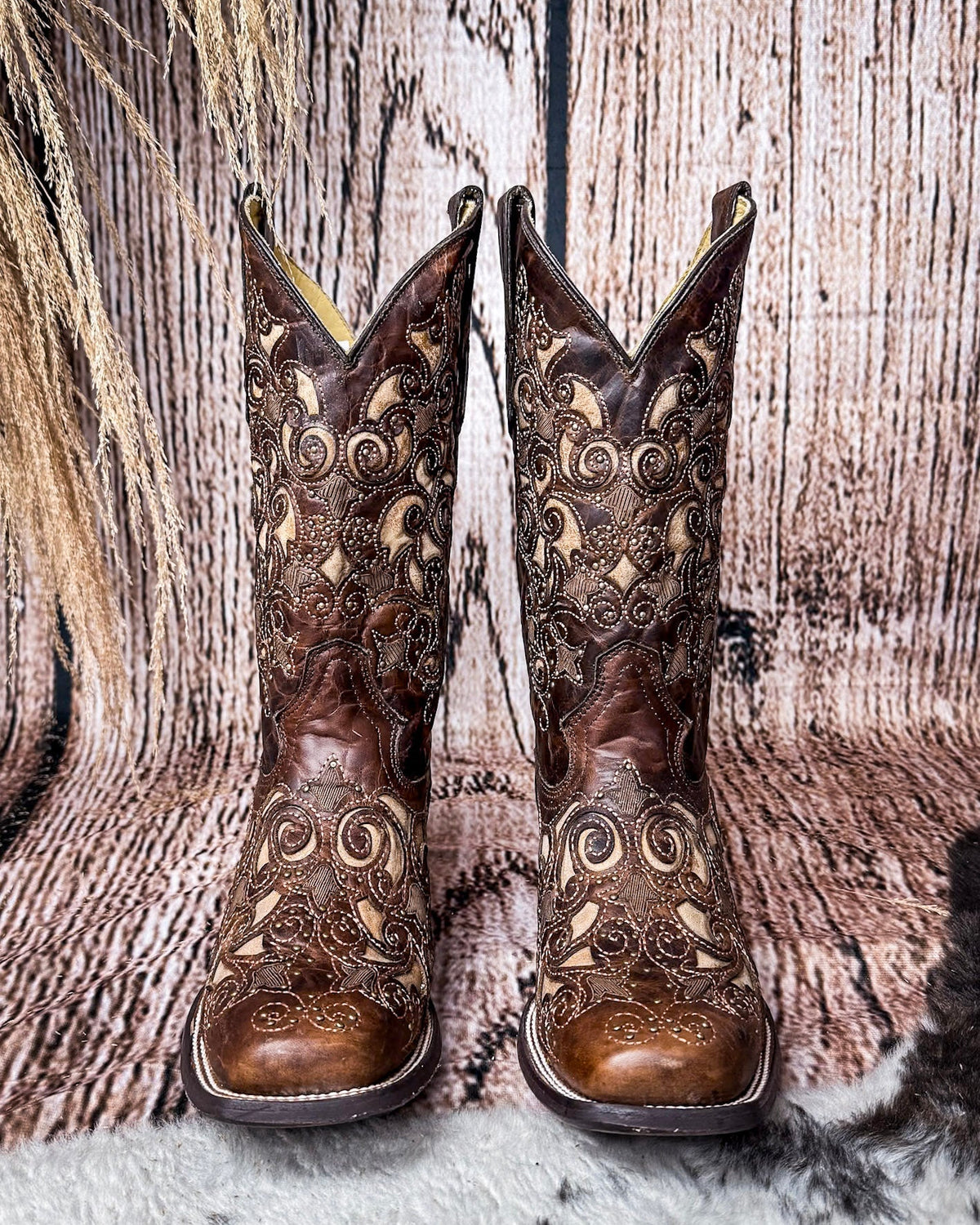 Desert Blossom Square Toe Boots in Brown by Corral
