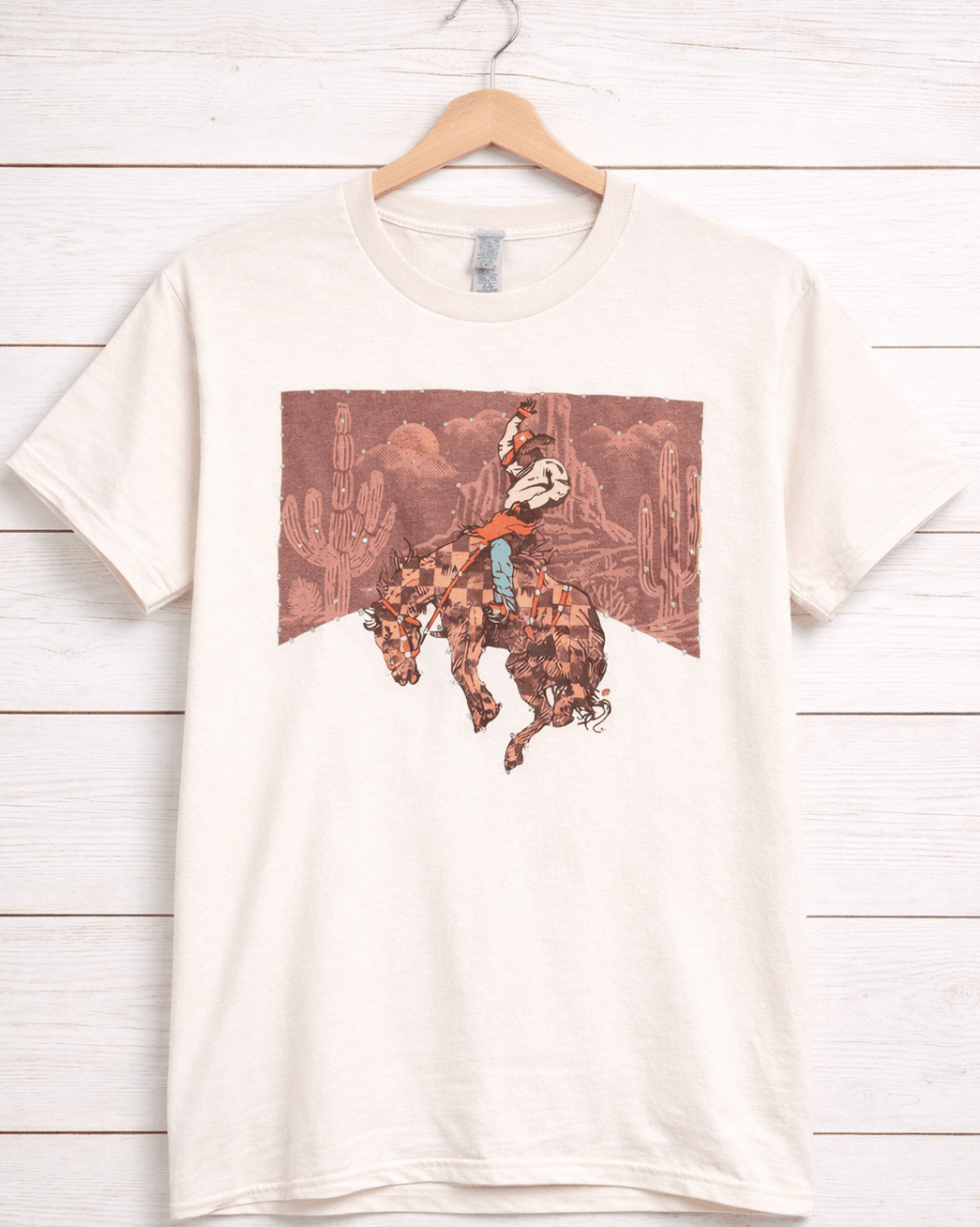 Desert Current Rhinestone Rodeo Tee in Tan