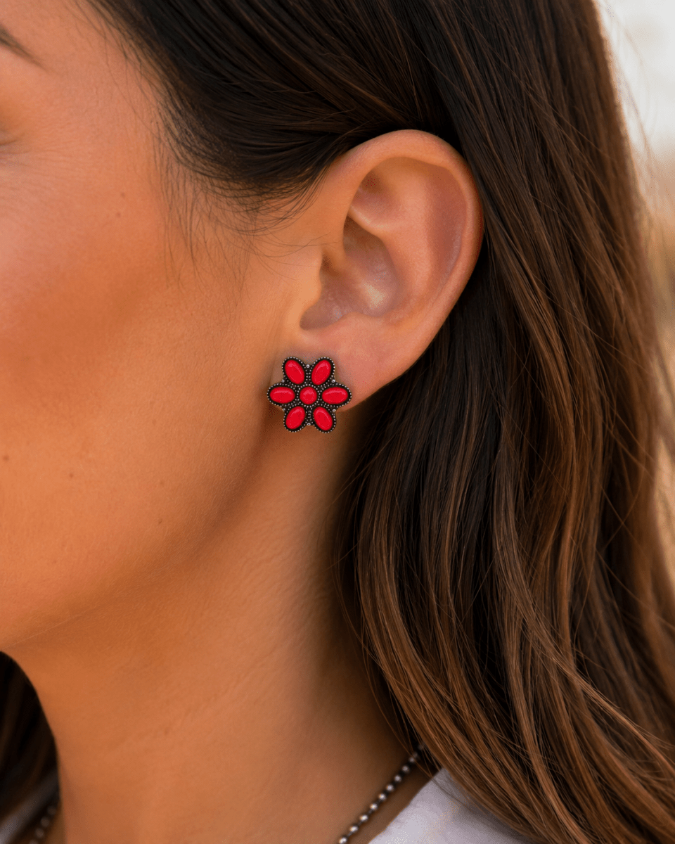 Desert Daisy Fashion Stud Earrings in Red