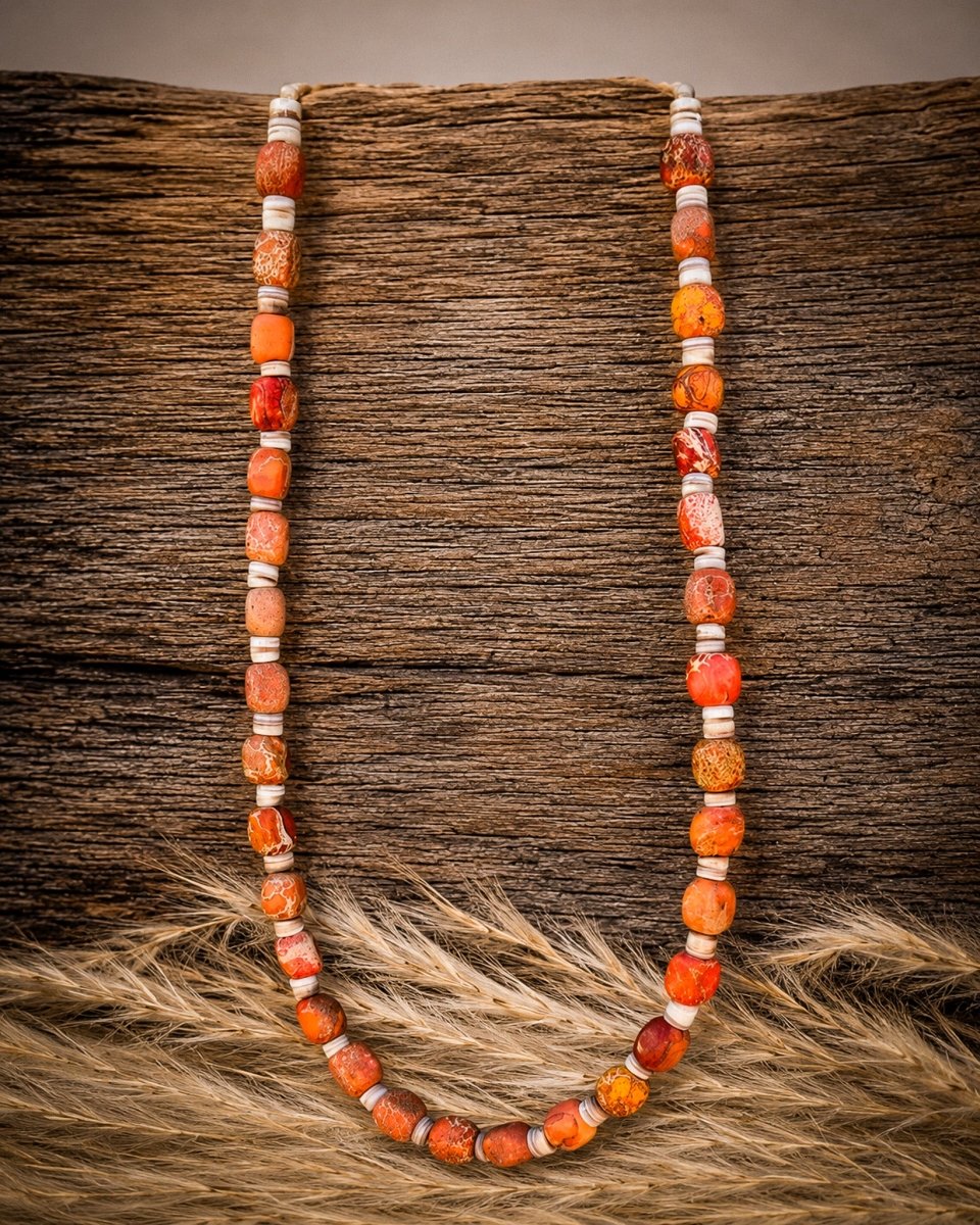 Desert Ember Jasper and Shell Necklace