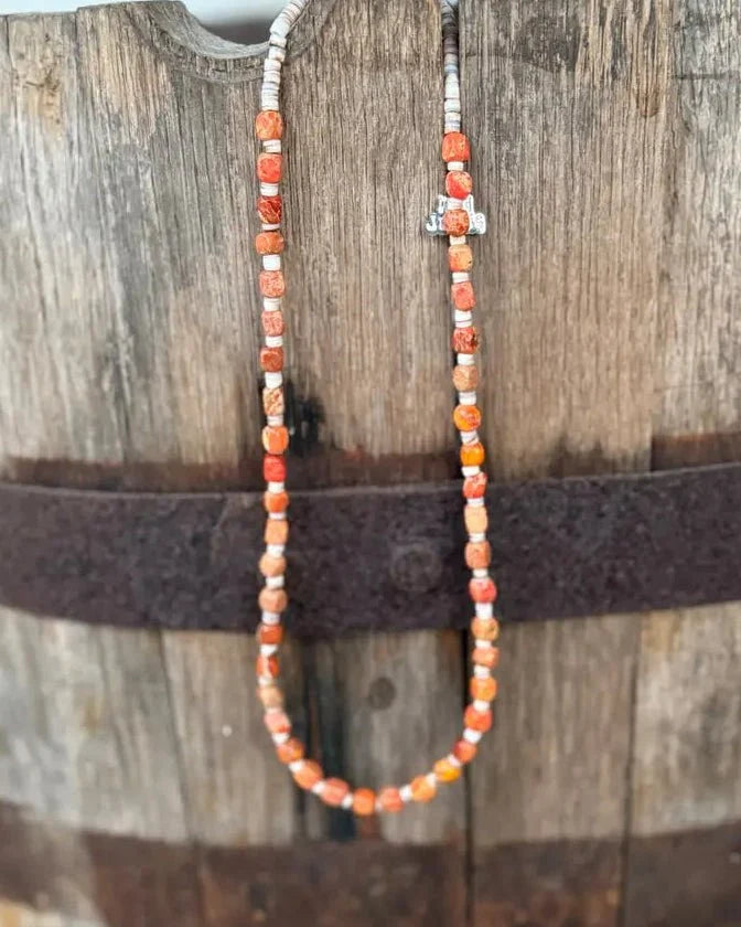 Desert Ember Jasper and Shell Necklace