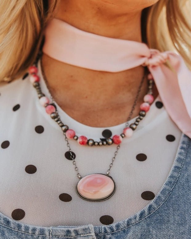 Desert Rose Dyed Jade and German Silver Bead Necklace