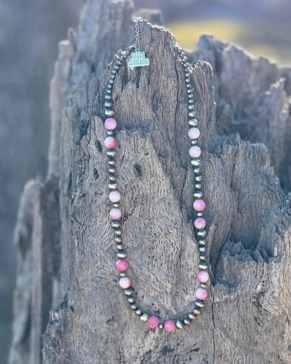 Desert Rose Dyed Jade and German Silver Bead Necklace