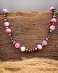 Desert Rose Dyed Jade and German Silver Bead Necklace
