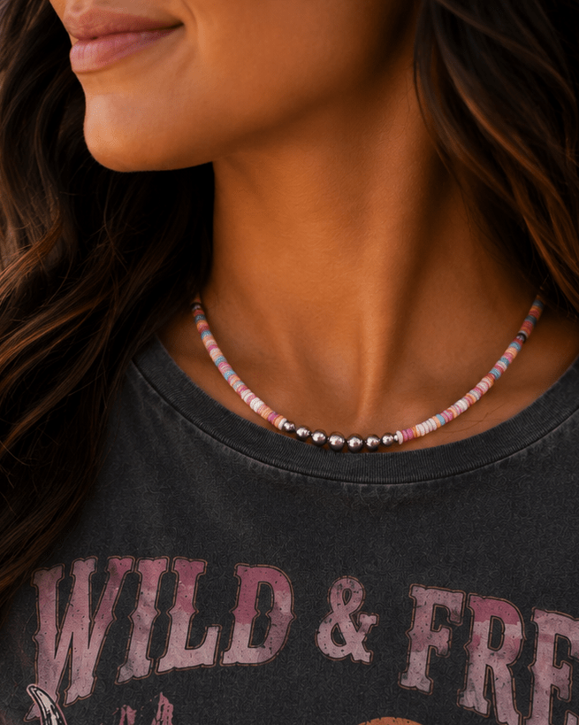 Desert Spectrum Sterling Silver Heishi Necklace