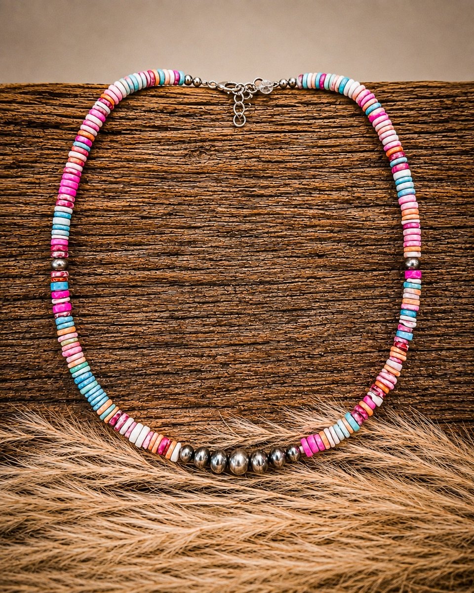 Desert Spectrum Sterling Silver Heishi Necklace