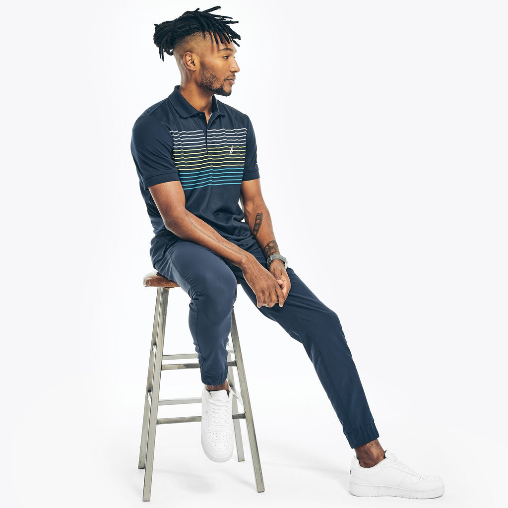 Nautica Mens Sustainably Crafted Navtech Striped Classic Fit Polo