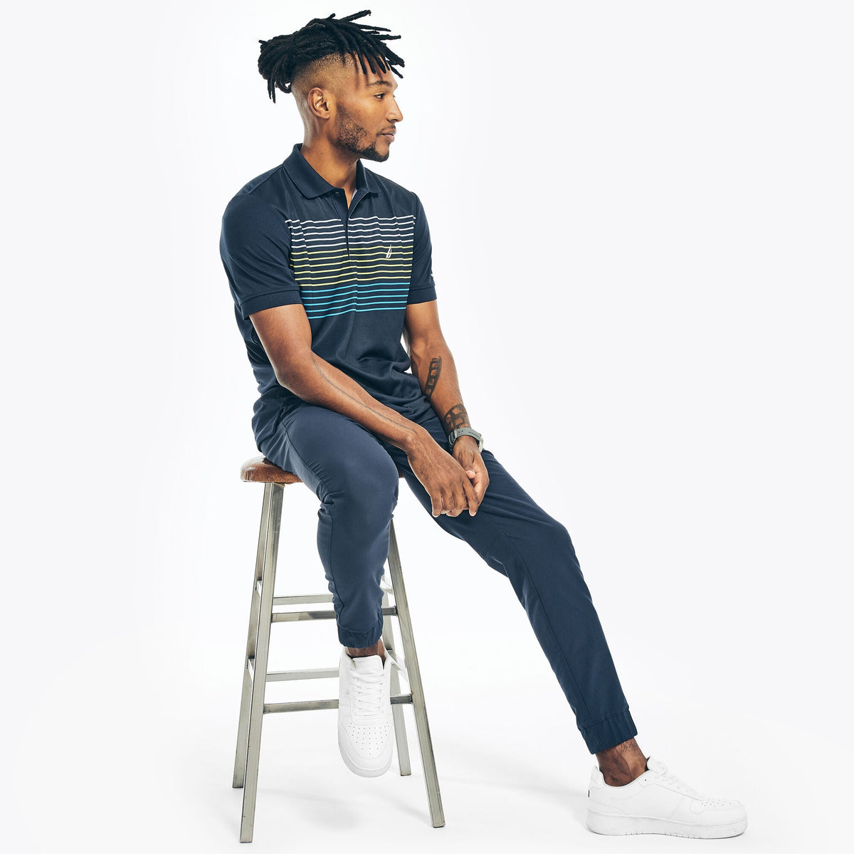 Nautica Mens Sustainably Crafted Navtech Striped Classic Fit Polo