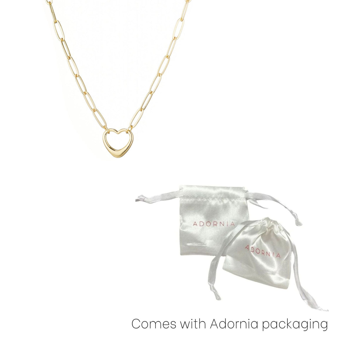 14k Gold Plated Paperclip Chain Outline Heart Necklace
