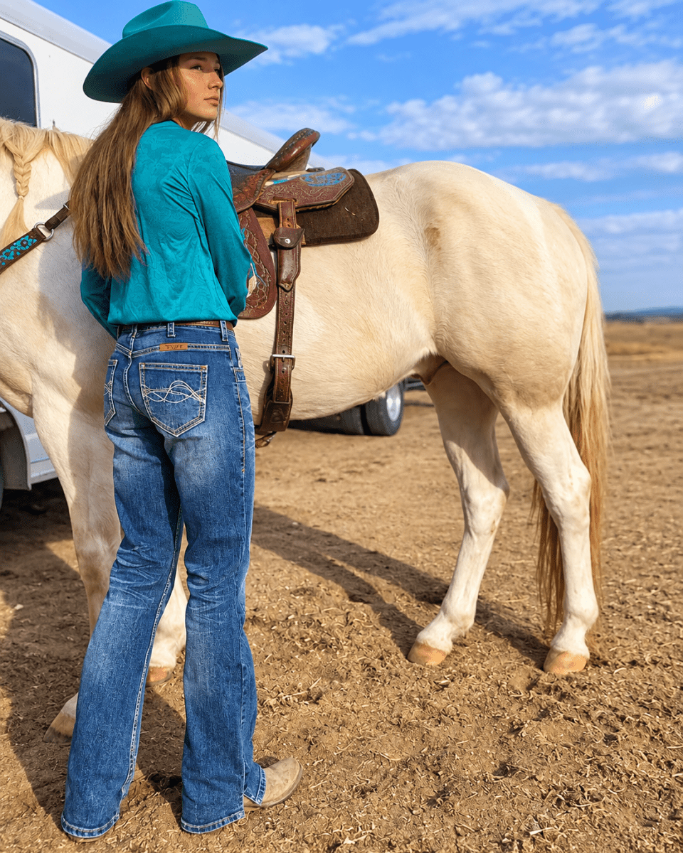 DFMI Faded Bootcut Jeans in Medium Wash by Cowgirl Tuff