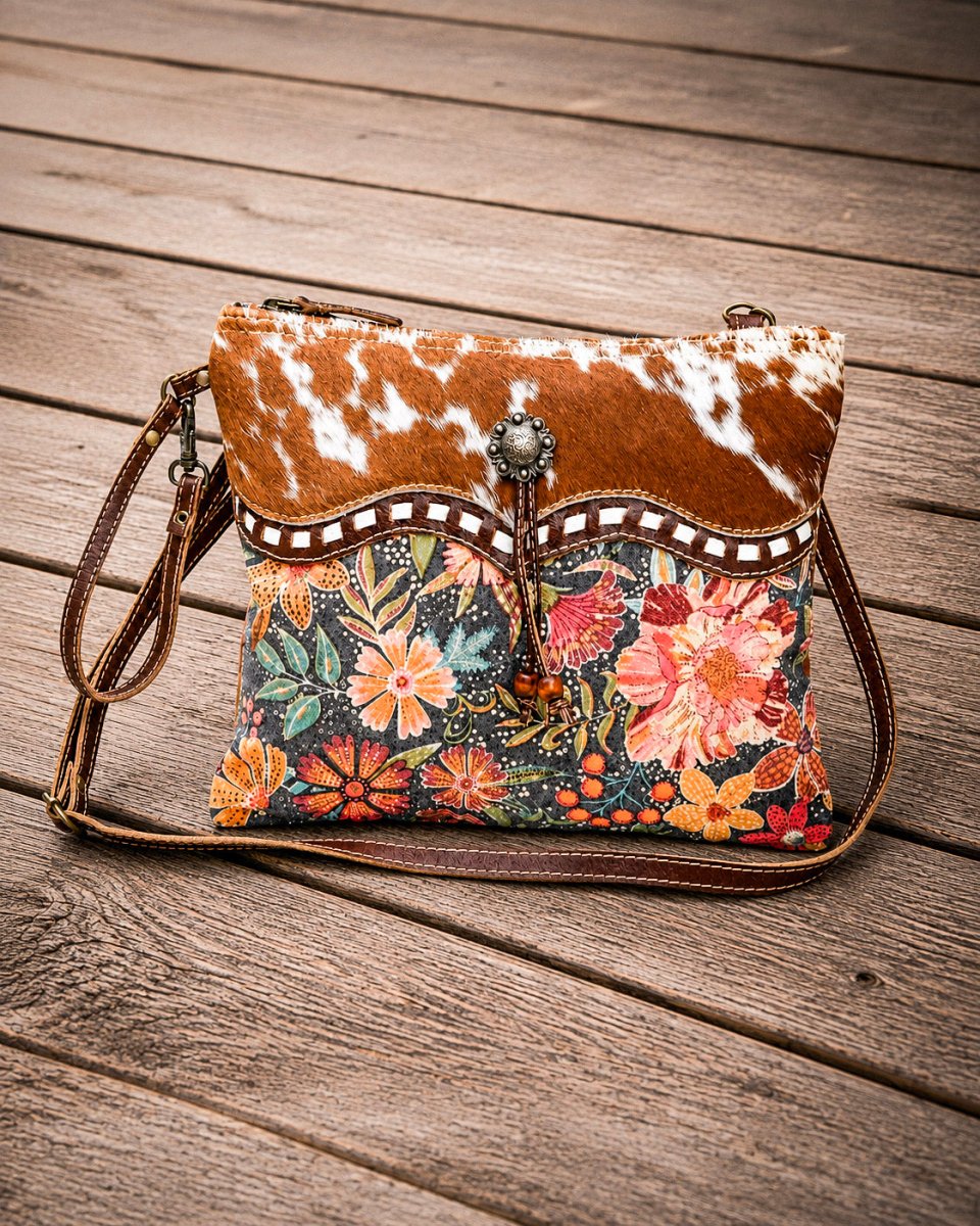 Dusa Floral Hair-On Crossbody Bag by Myra Bag