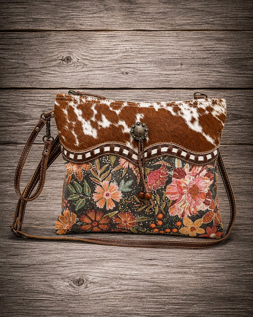 Dusa Floral Hair-On Crossbody Bag by Myra Bag