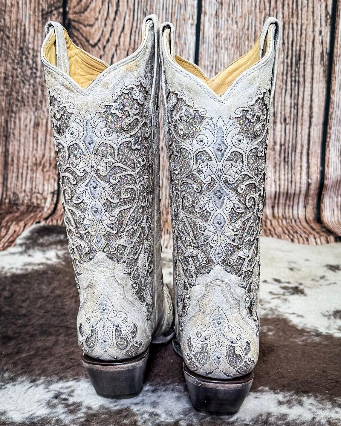 Dust to Diamond Snip Toe Boots in Ivory by Corral