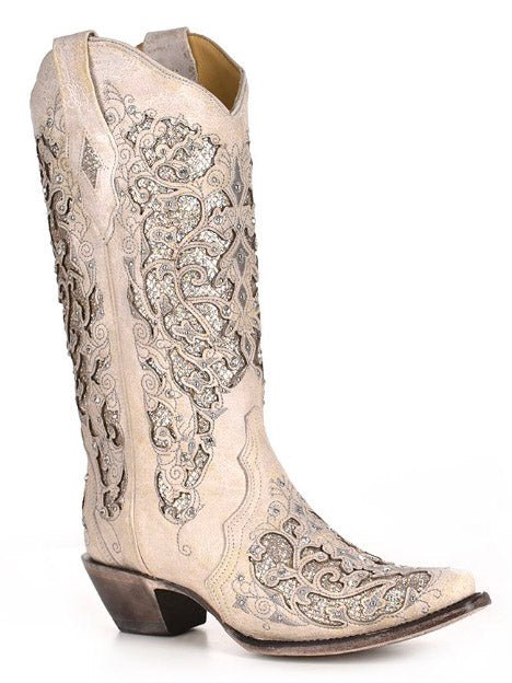 Dust to Diamond Snip Toe Boots in Ivory by Corral