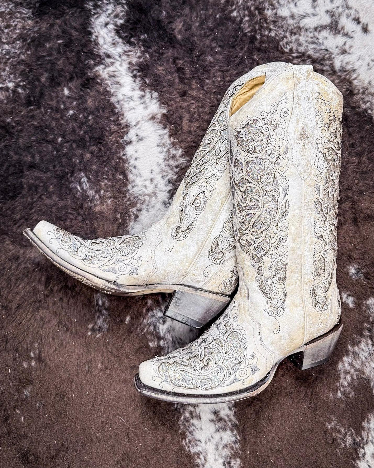 Dust to Diamond Snip Toe Boots in Ivory by Corral