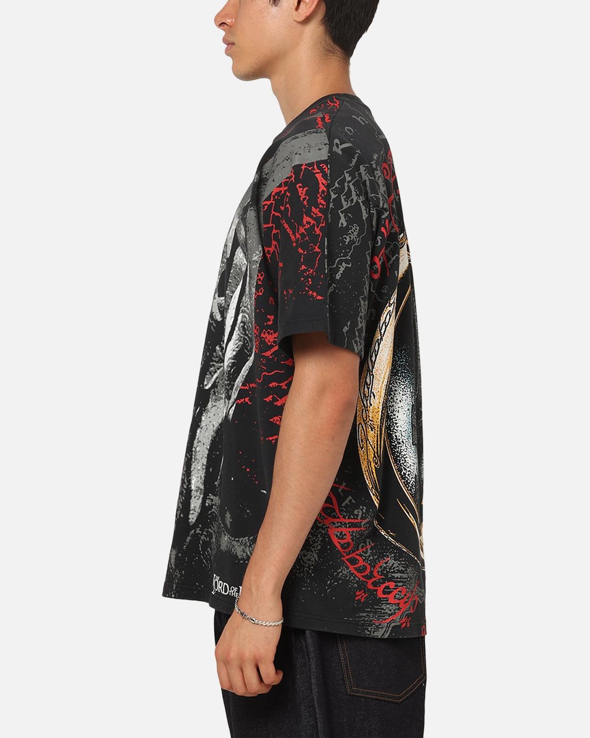 73Studio X Lord Of The Rings Sauron All Over Print T-Shirt Black Acidwash
