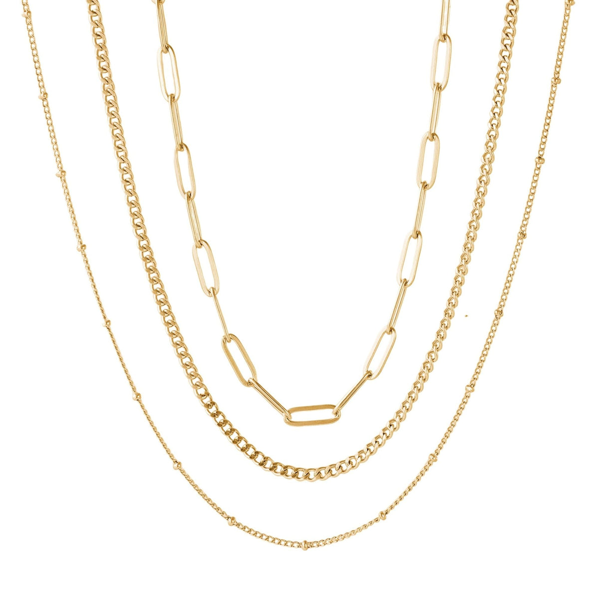 Tarnish Resistant 18k Gold Plated Set of 3-Chain Necklaces