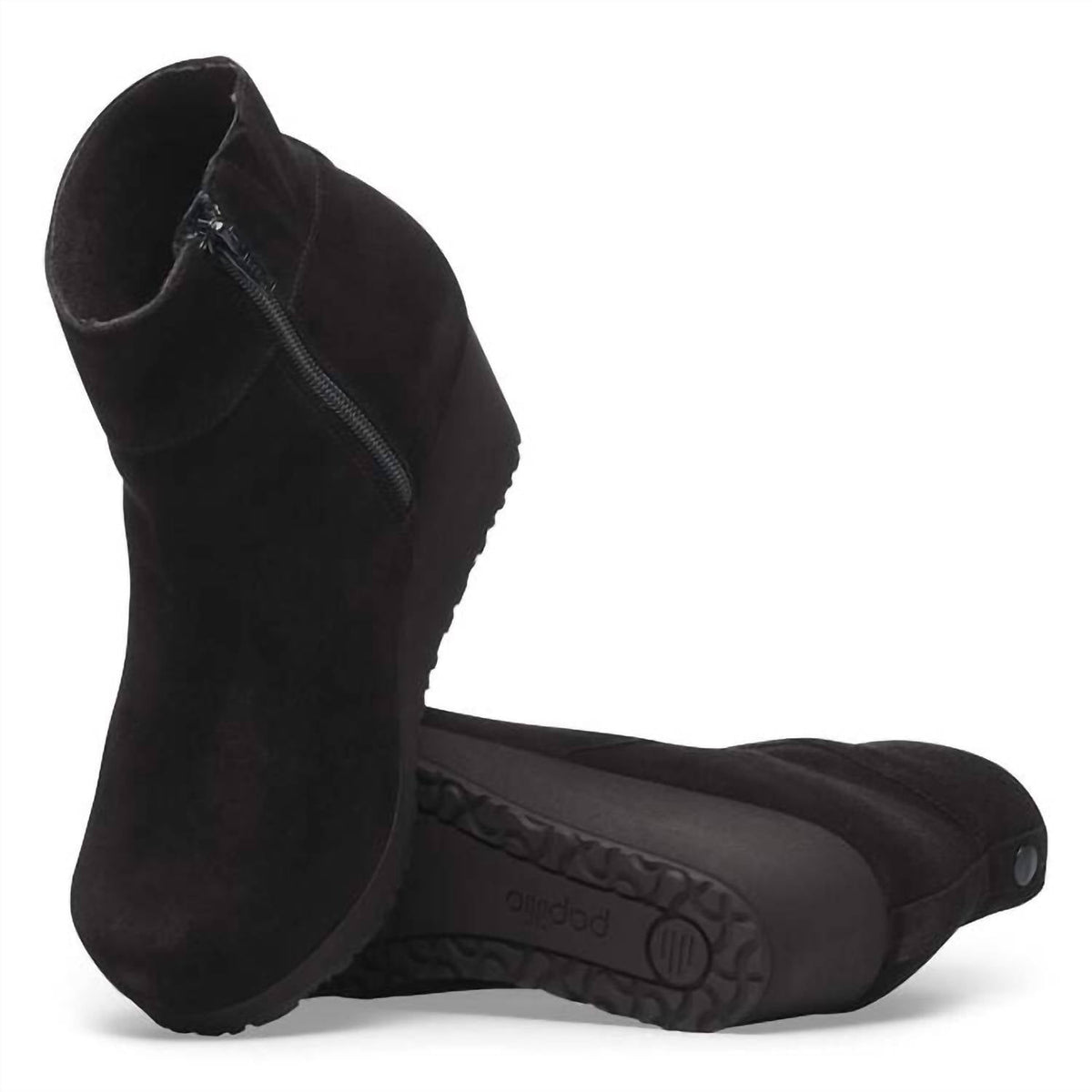 Women's Ebba Side Zip Cork Wedge Boot In Black