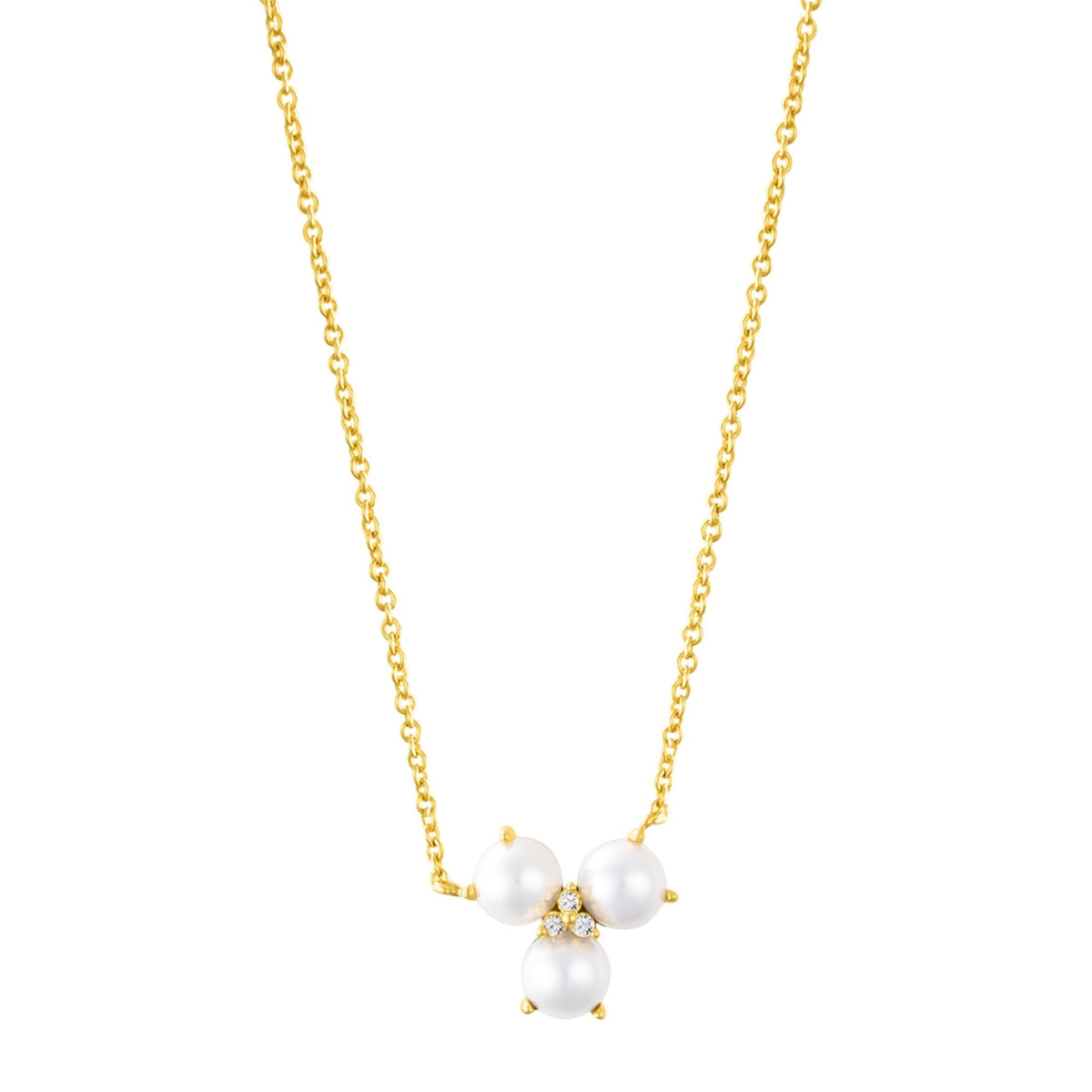 14k Gold Plated Adjustable 3-Point Freshwater Pearl Flower with CZ Necklace