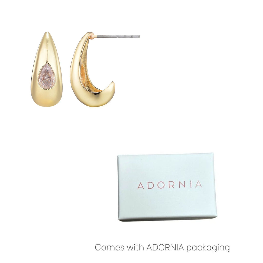 14k Gold Plated Pear Crystal Stone Teardrop Stud Earrings