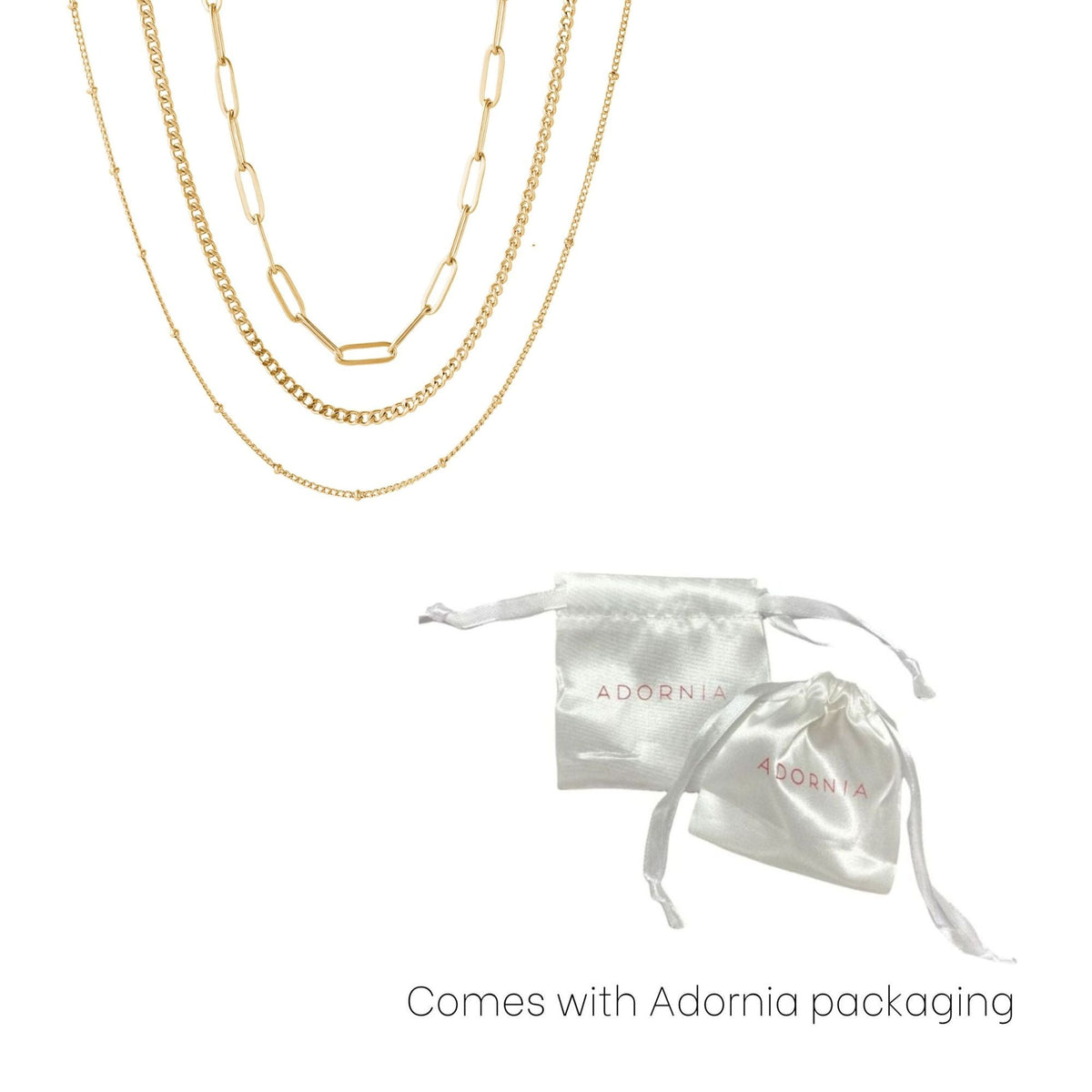 Tarnish Resistant 18k Gold Plated Set of 3-Chain Necklaces