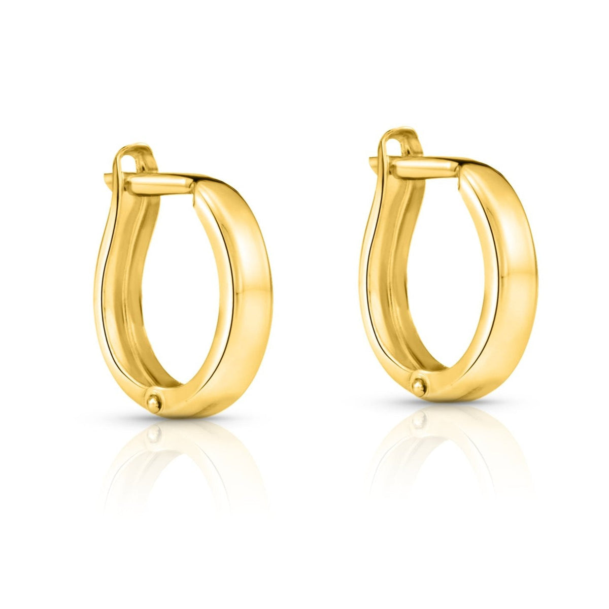 14K Yellow Gold Plain Huggie Hoop Earrings, 13mm