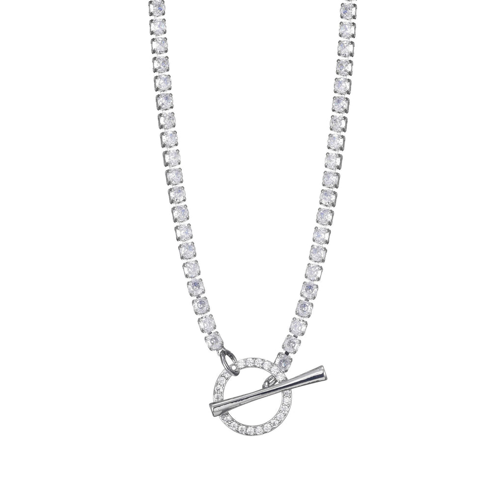 Silver Plated Crystal Toggle Tennis Necklace