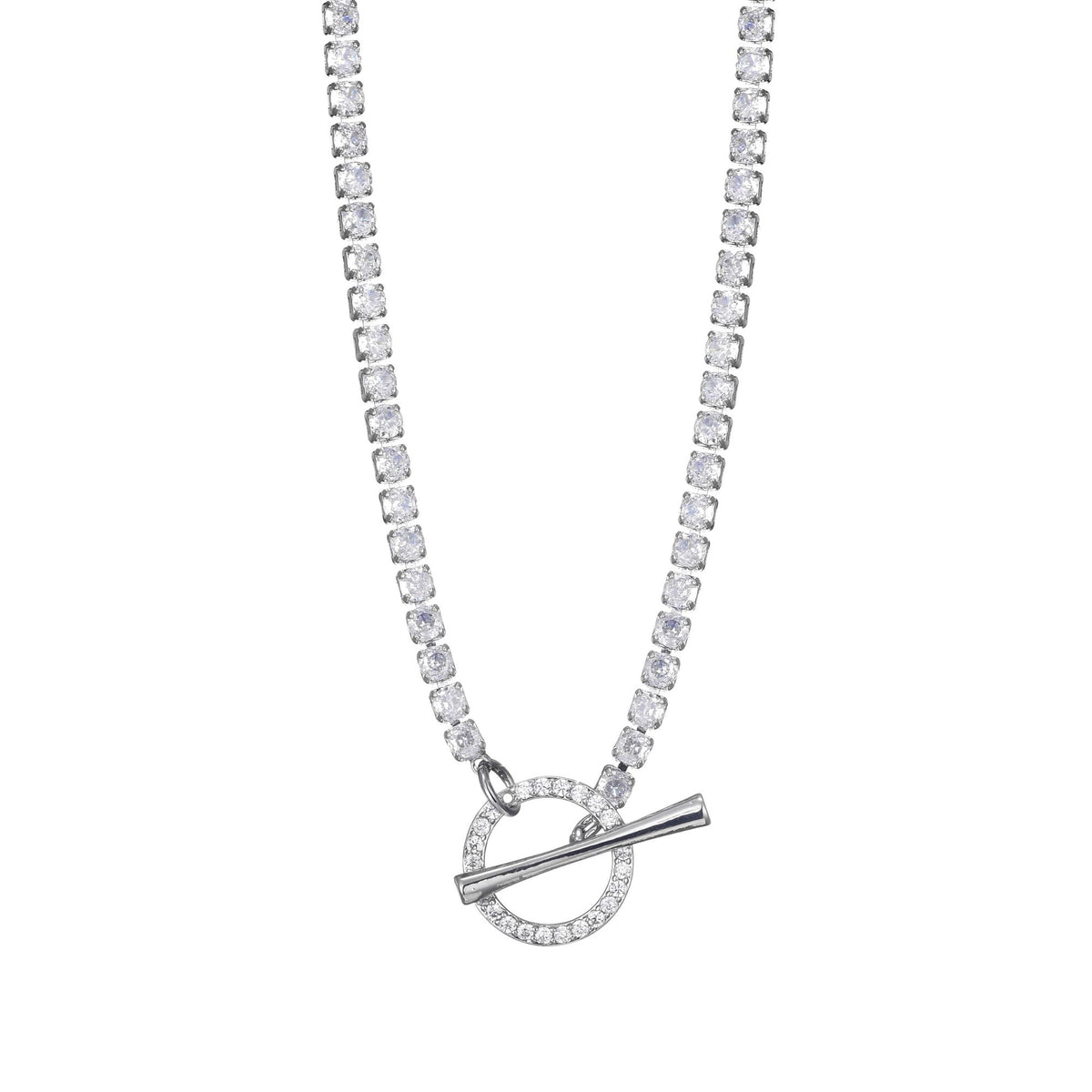 Silver Plated Crystal Toggle Tennis Necklace