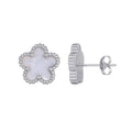 Tarnish Resistant Silver Plated Mother of Pearl 5-Leaf Clover Stud Earrings