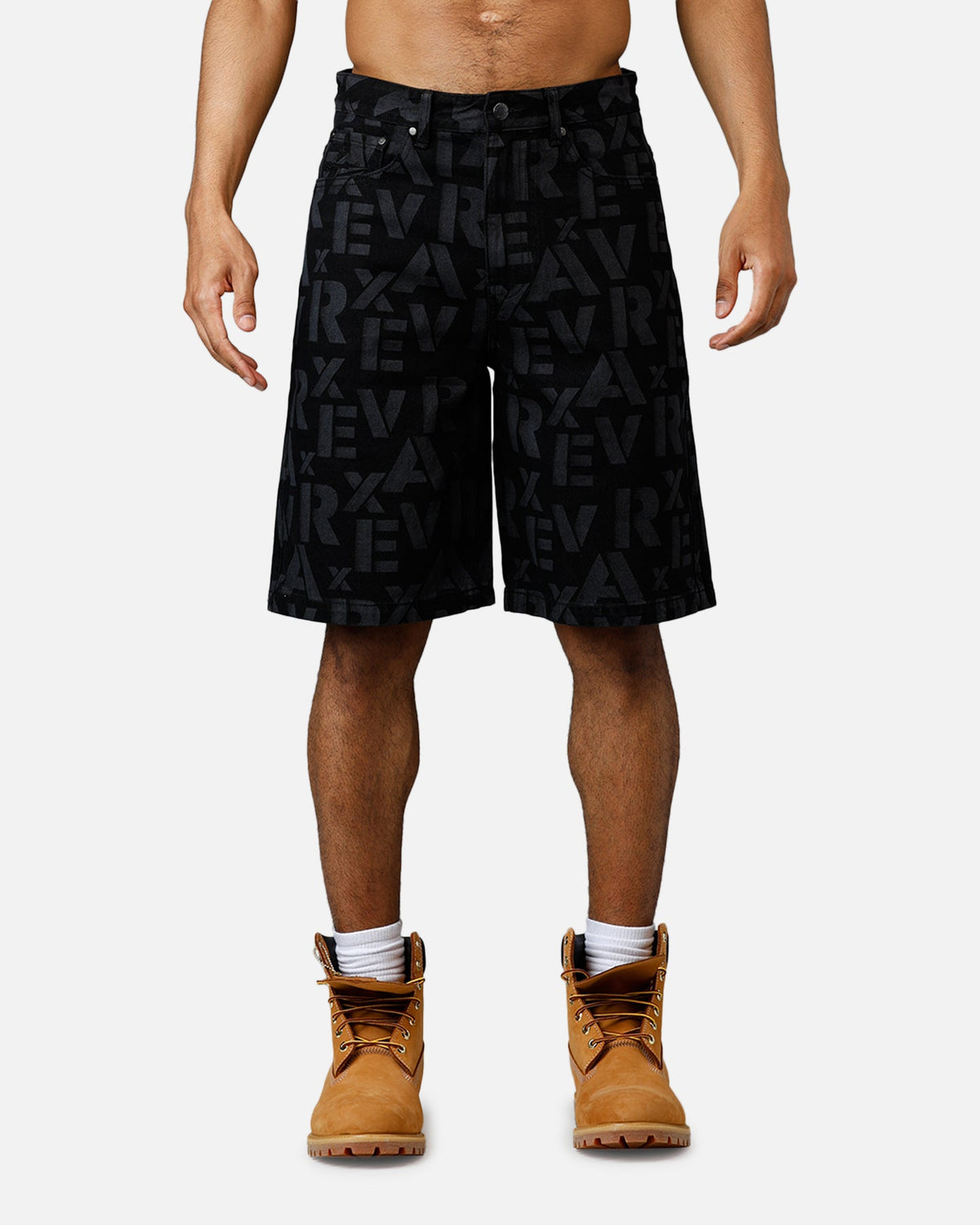 Avirex Monogram Denim Shorts Black