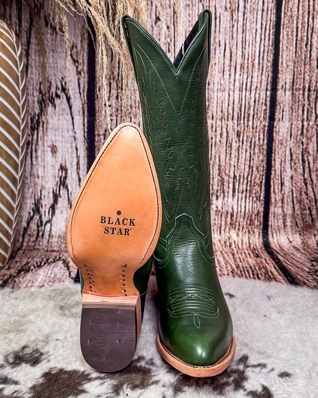 Eden Black Star Leather Boots - Emerald