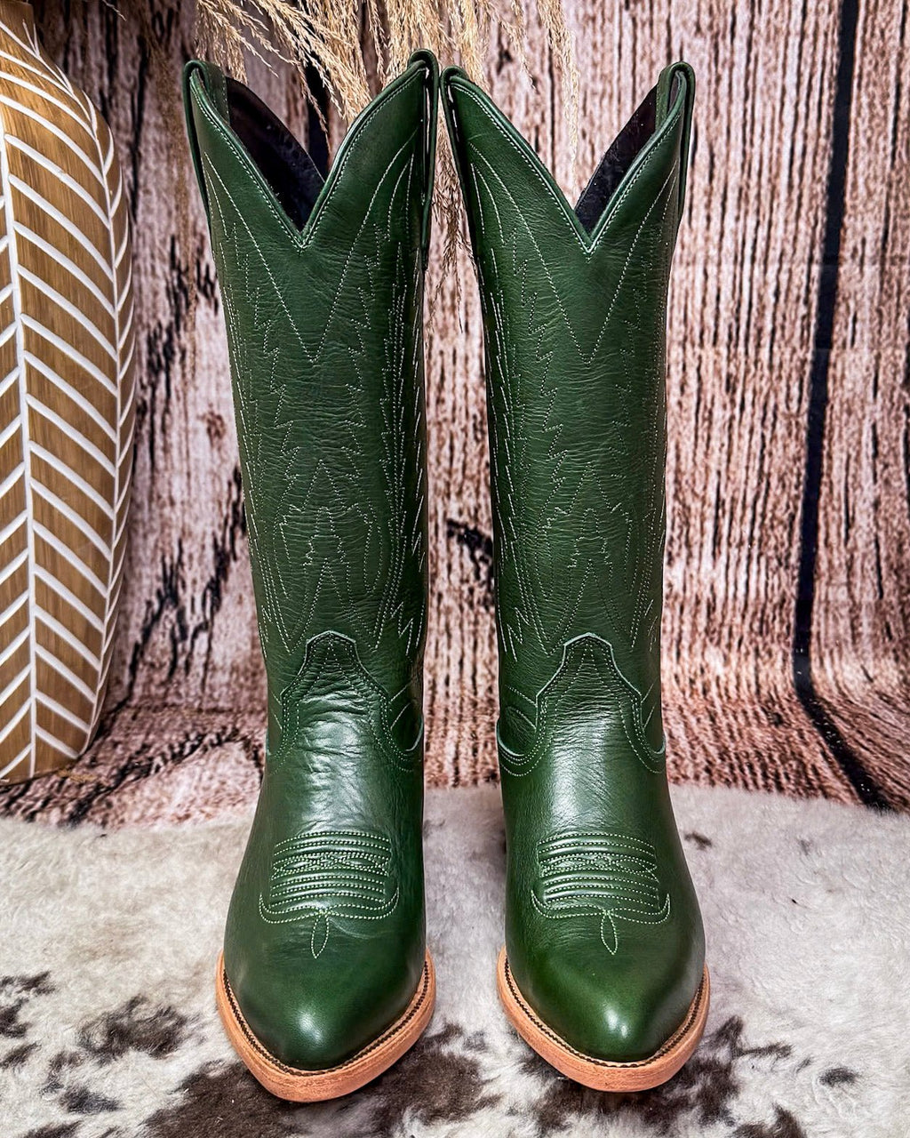 Eden Black Star Leather Boots - Emerald