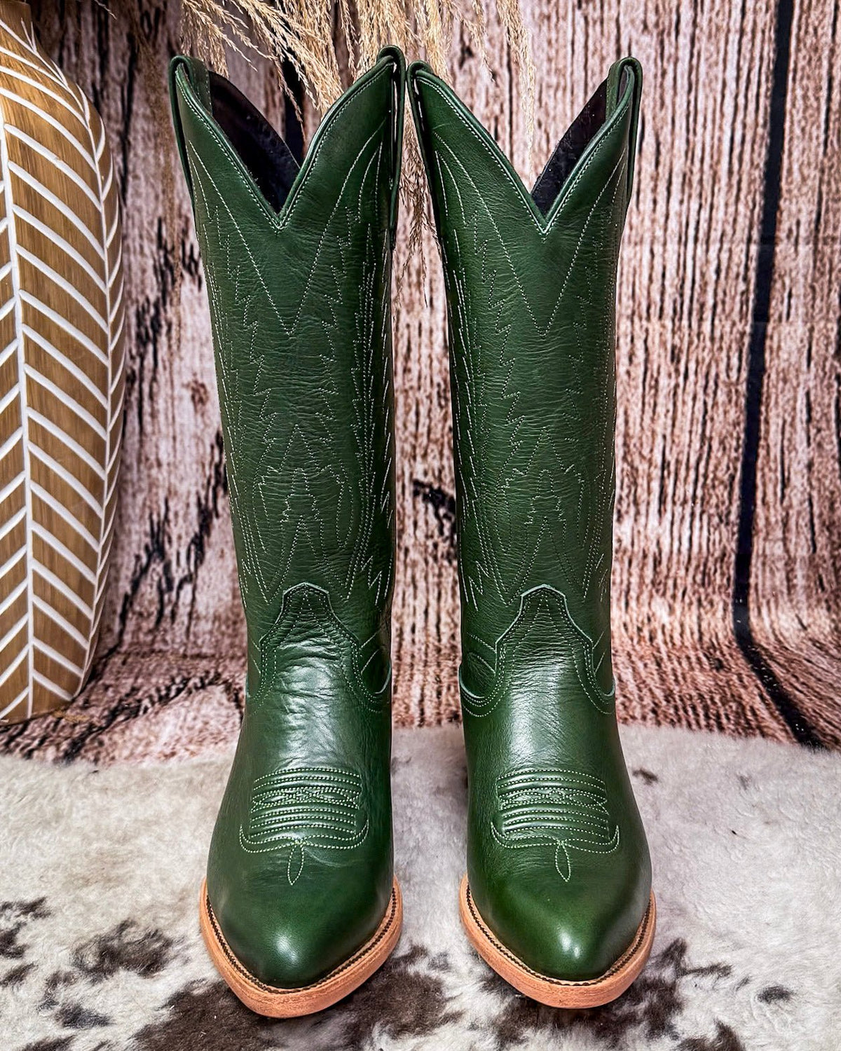 Eden Black Star Leather Boots - Emerald