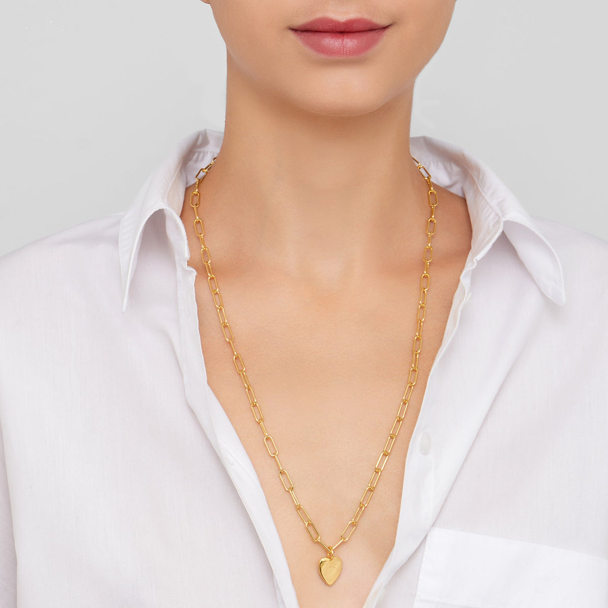 Adornia 25" Heart Charm Paper Clip Chain Necklace gold