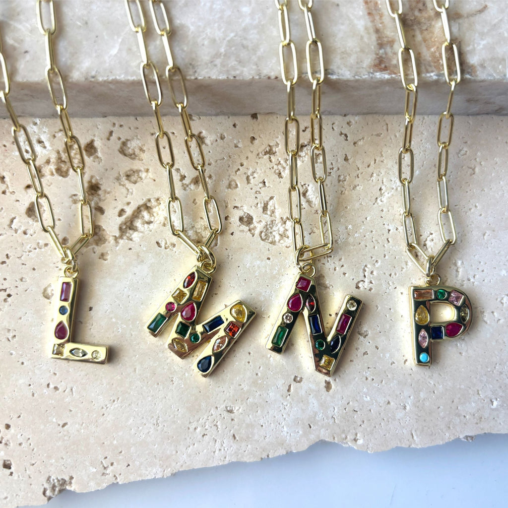 14k Gold Plated Funky Initial Paperclip Chain Necklace