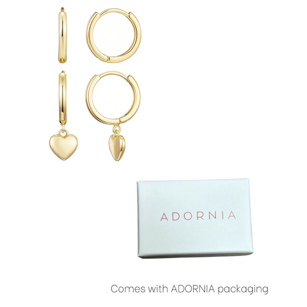 14k Gold Plated Heart Huggie Earring Set