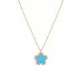 14k Gold Plated Turquoise CZ Halo 5-Leaf Clover Necklace