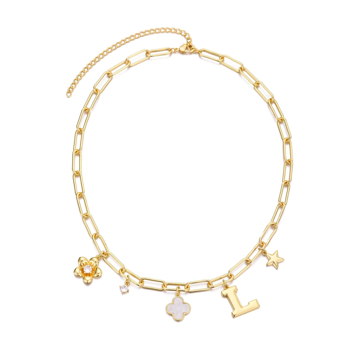 14k Yellow Gold Plated Initial Chunky Charm Necklace