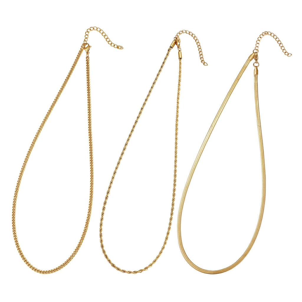 Tarnish Resistant 18k Gold Plated Set of 3-Chain Necklaces