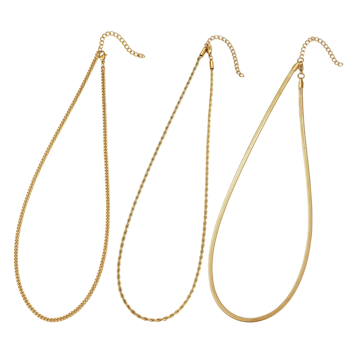 Tarnish Resistant 18k Gold Plated Set of 3-Chain Necklaces