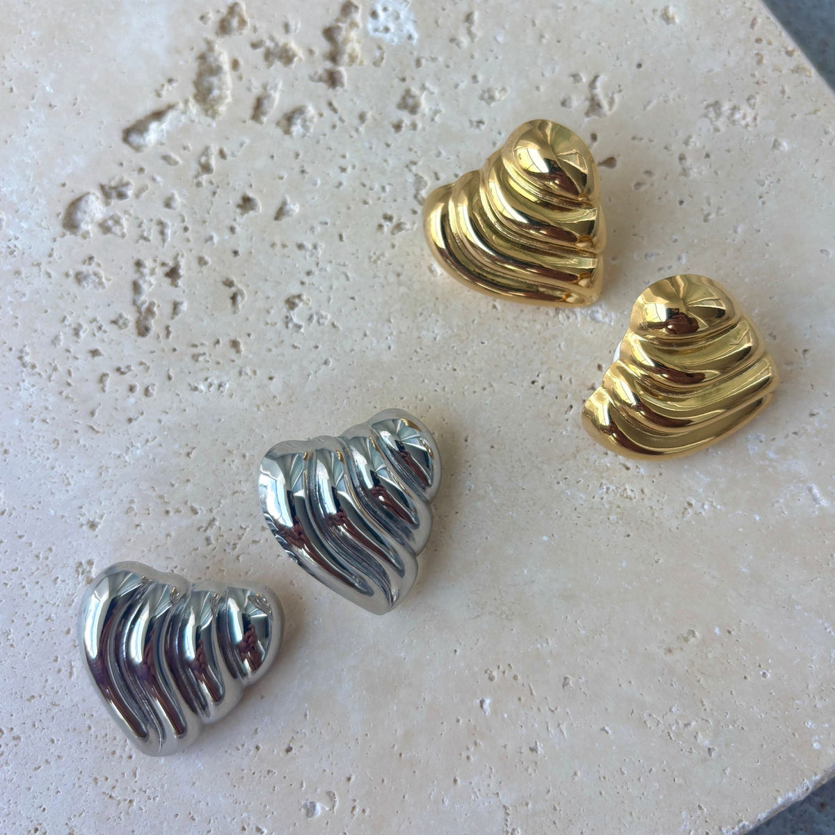 Silver Plated Heart Statement Stud Earrings