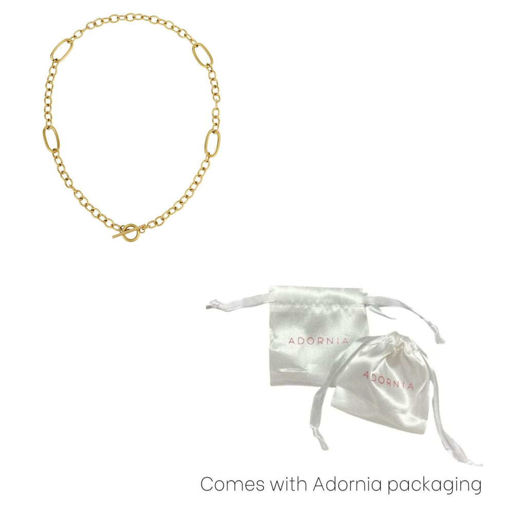Tarnish Resistant 18k Gold Plated Mixed Link Toggle Necklace