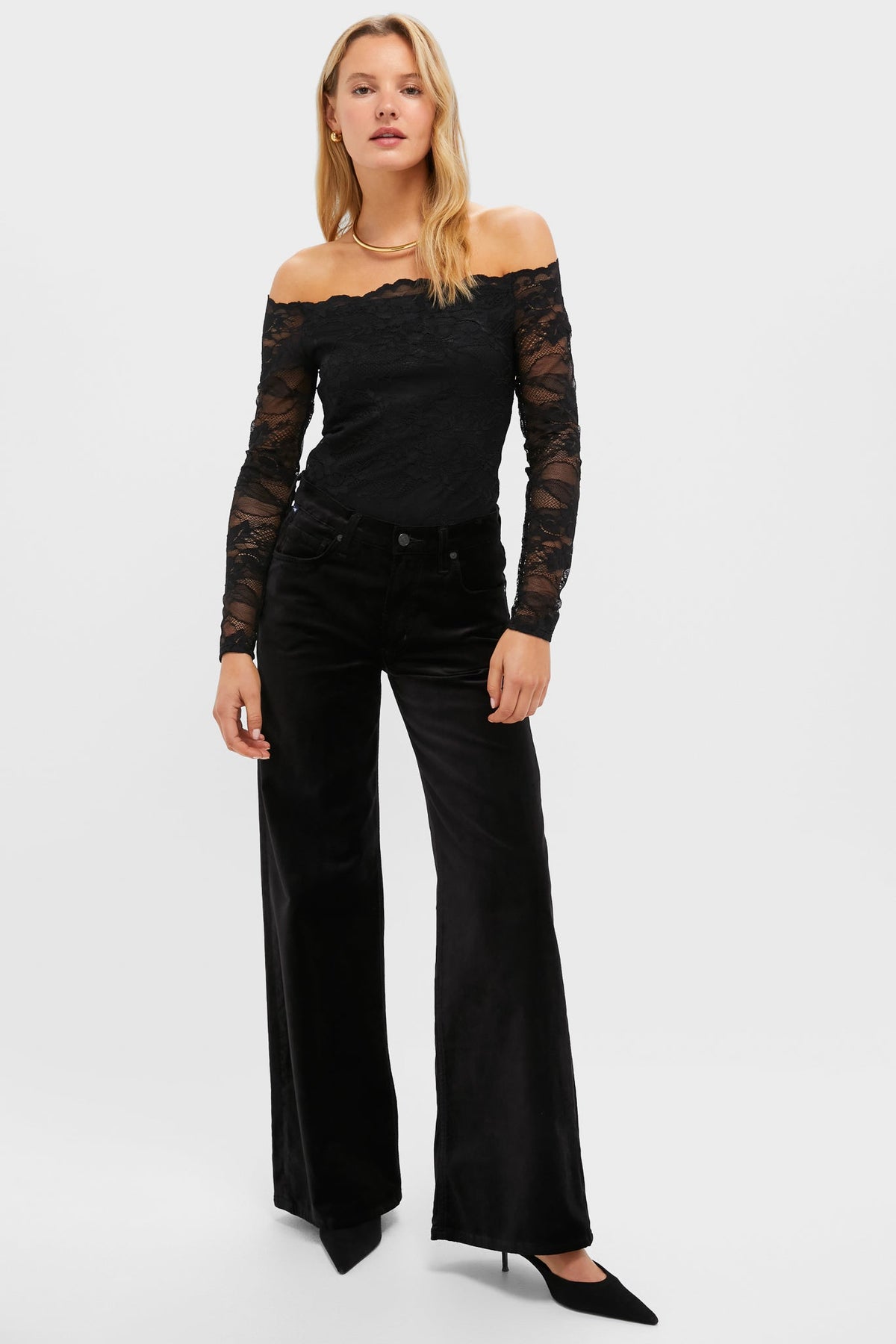 Black Lace Off the Shoulder Bari Top