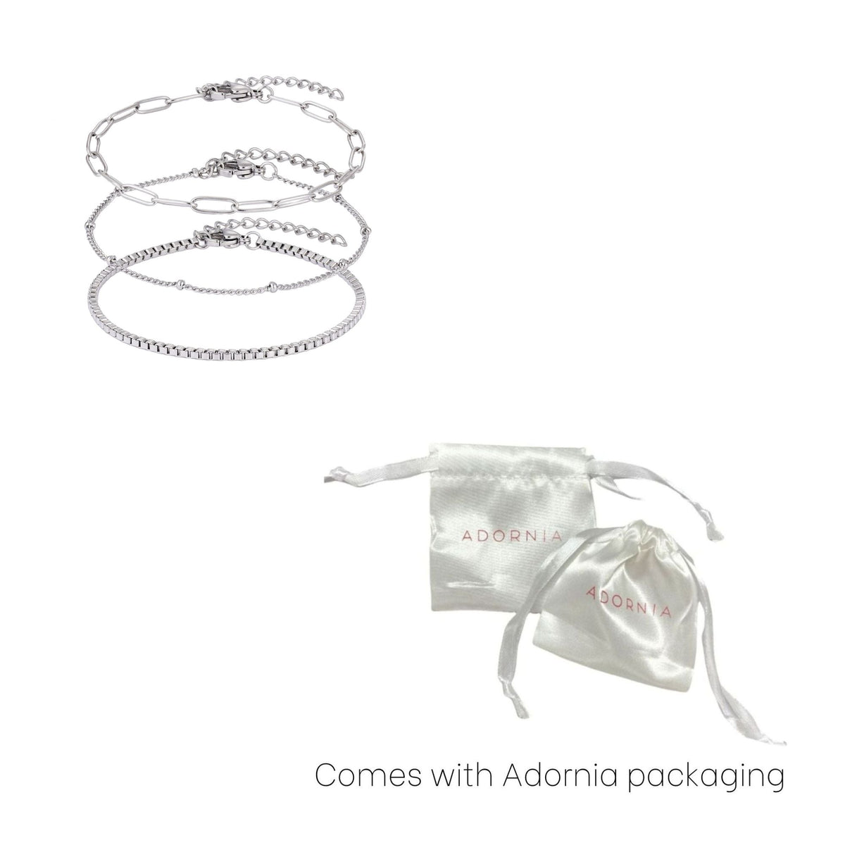 Tarnish Resistant Silver 3-Chain Bracelet Set