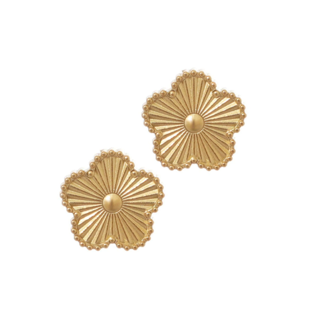 Tarnish Resistant 14k Yellow Gold Plated 5-Leaf Clover Stud Earrings